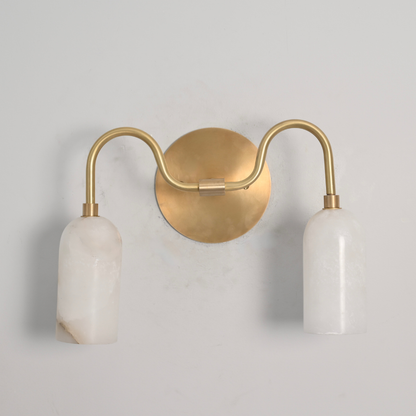 Dual Alabaster Wall Lamp - Brass Curved Vanity Light