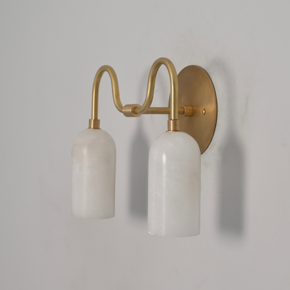 Dual Alabaster Wall Lamp - Brass Curved Vanity Light