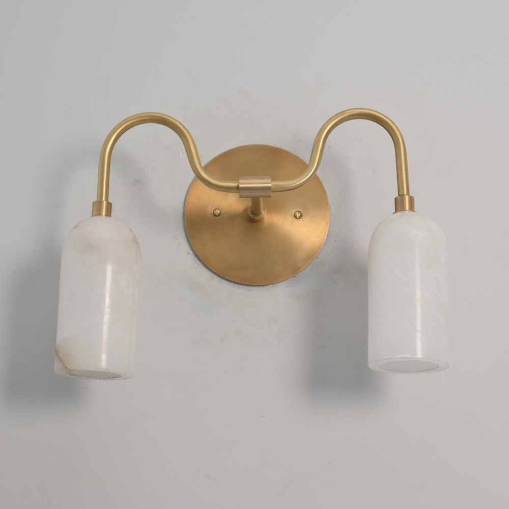Dual Alabaster Wall Lamp - Brass Curved Vanity Light