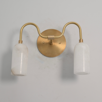 Dual Alabaster Wall Lamp - Brass Curved Vanity Light