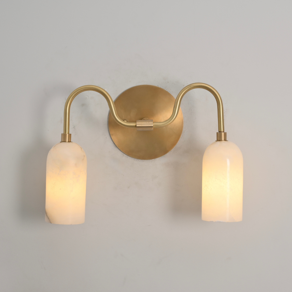 Dual Alabaster Wall Lamp - Brass Curved Vanity Light