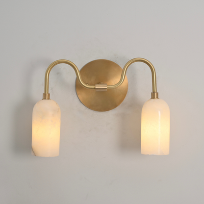 Dual Alabaster Wall Lamp - Brass Curved Vanity Light