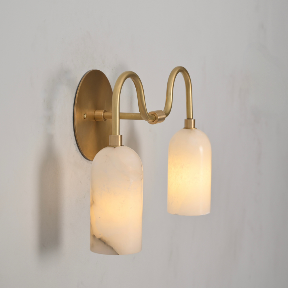 Dual Alabaster Wall Lamp - Brass Curved Vanity Light