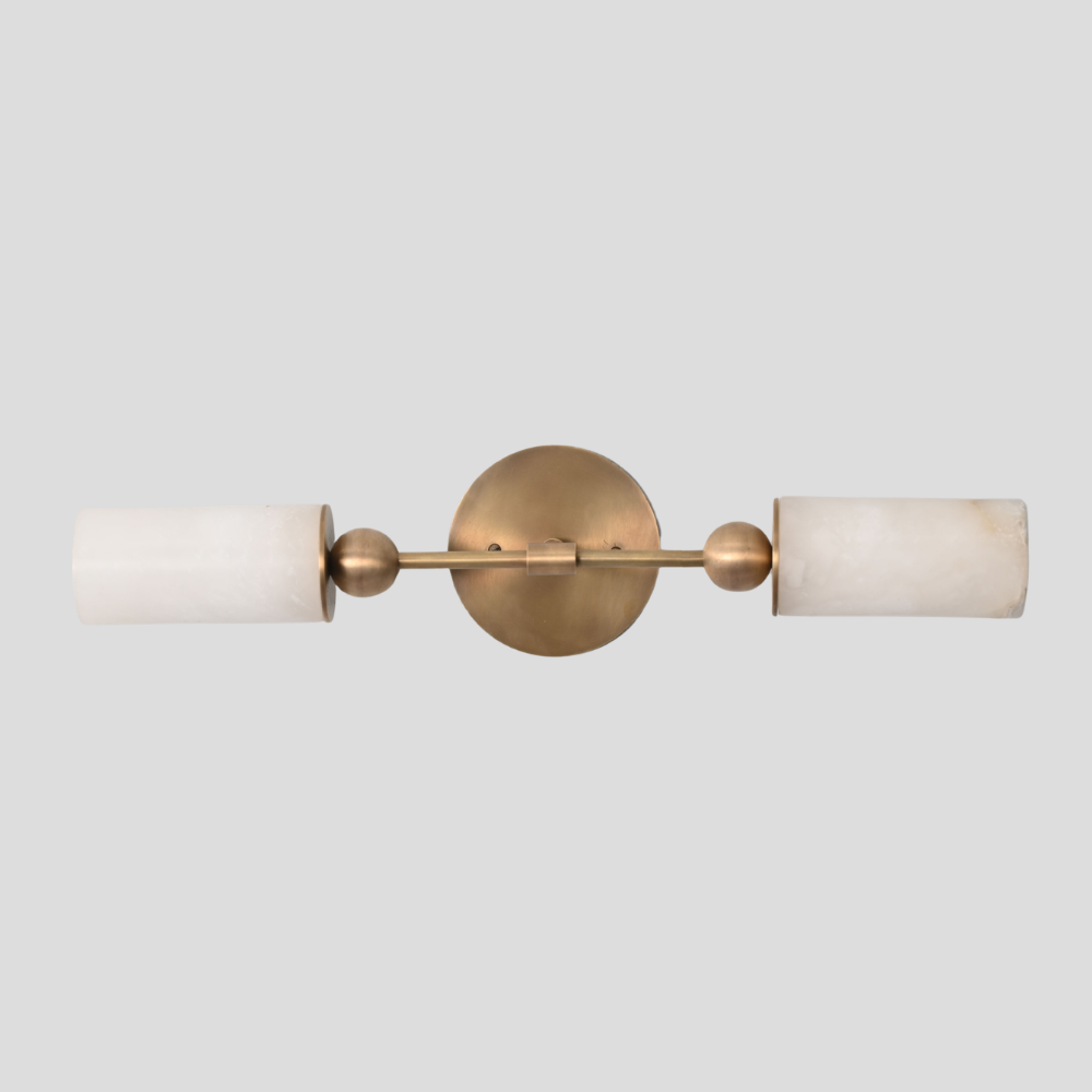 Dual Alabaster Wall Lamp - Brass Marble Vanity Light