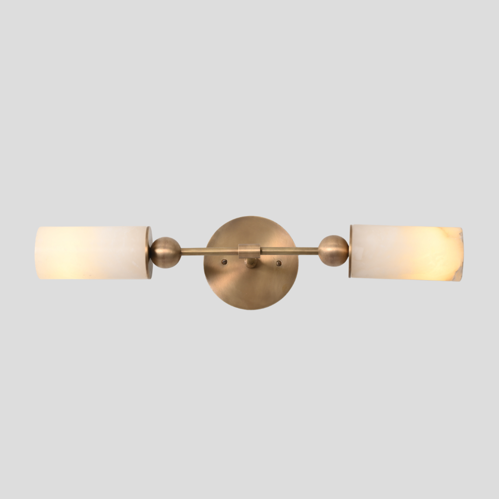 Dual Alabaster Wall Lamp - Brass Marble Vanity Light
