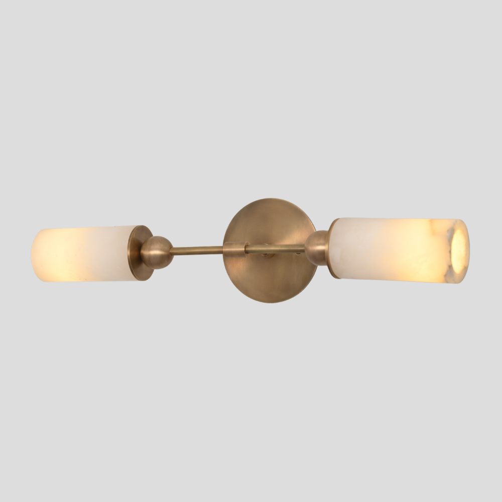 Dual Alabaster Wall Lamp - Brass Marble Vanity Light