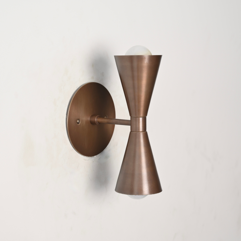 Dual Cone Brass Wall Lamp - Double Minimalist Globe Sconce