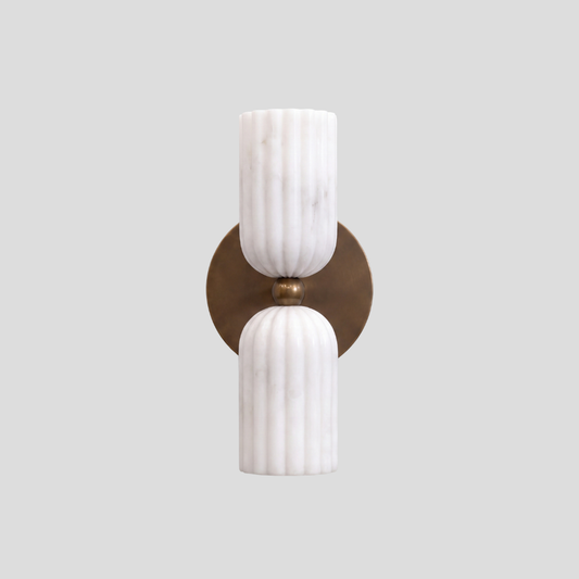 Dual Fluted Alabaster Sconce - Brass Ribbed Marble Shade Wall Lamp
