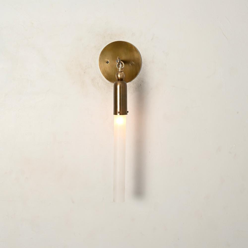 Glass Tube Wall Sconce - Antique Brass Cylinder Glass Sconce