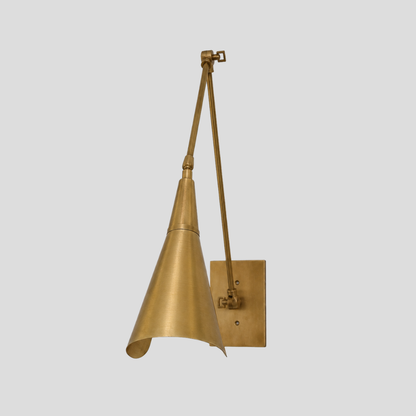 Long Brass Swing Arm Sconce - Modern Adjustable Cone Wall Lamp