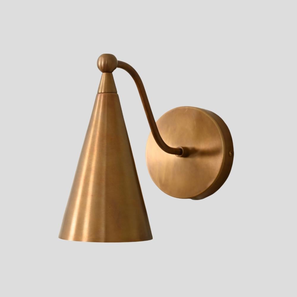 Mid century Wall Sconce - Brass Cone Shade