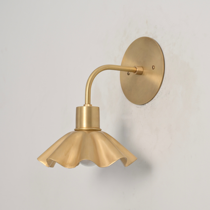 Minimalist Brass Flower Sconce - Curved Rod Wall