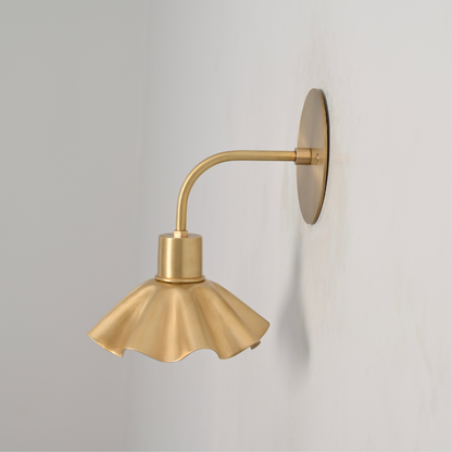 Minimalist Brass Flower Sconce - Curved Rod Wall