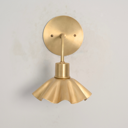 Minimalist Brass Flower Sconce - Curved Rod Wall