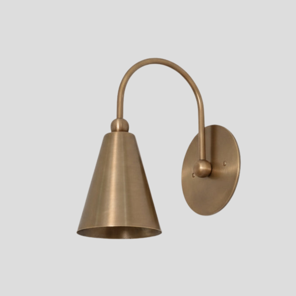 Modern Brass Cone Shade Sconce - Curved Wall Light
