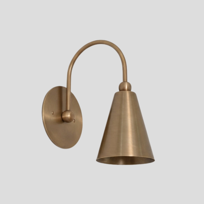 Modern Brass Cone Shade Sconce - Curved Wall Light