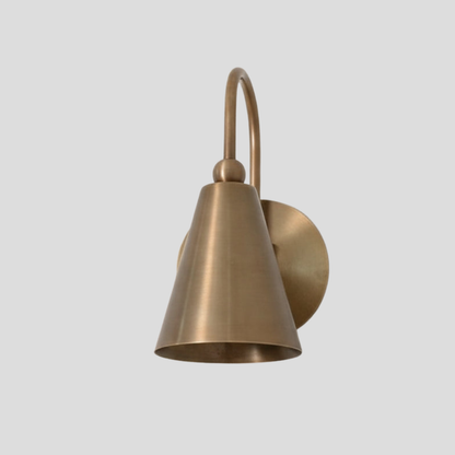 Modern Brass Cone Shade Sconce - Curved Wall Light