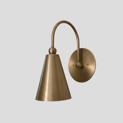 Modern Brass Cone Shade Sconce - Curved Wall Light