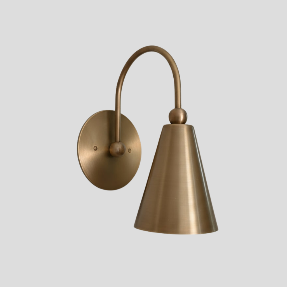 Modern Brass Cone Shade Sconce - Curved Wall Light
