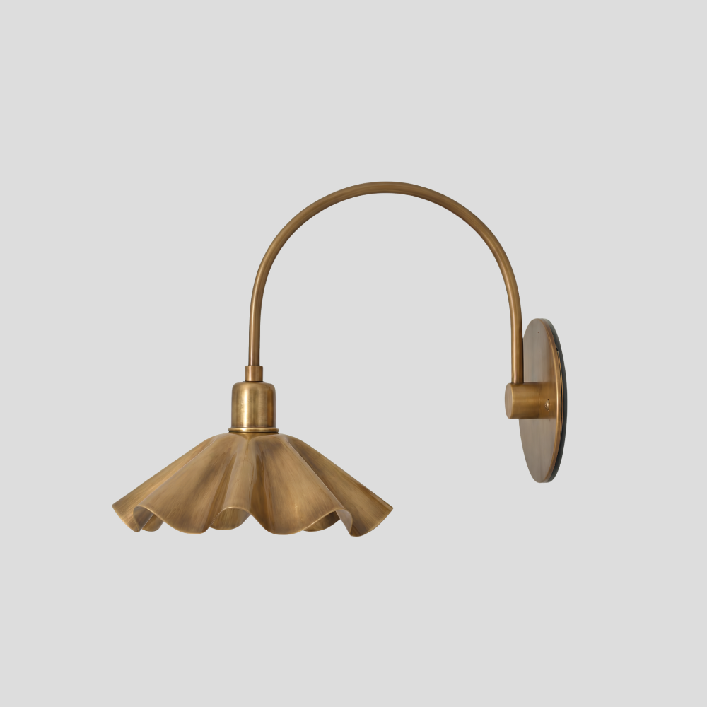 Modern Brass Ruffled Petal Shade Wall Lamp - Curved Flower Gooseneck Sconce
