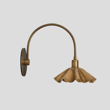Modern Brass Ruffled Petal Shade Wall Lamp - Curved Flower Gooseneck Sconce