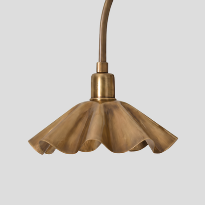 Modern Brass Ruffled Petal Shade Wall Lamp - Curved Flower Gooseneck Sconce