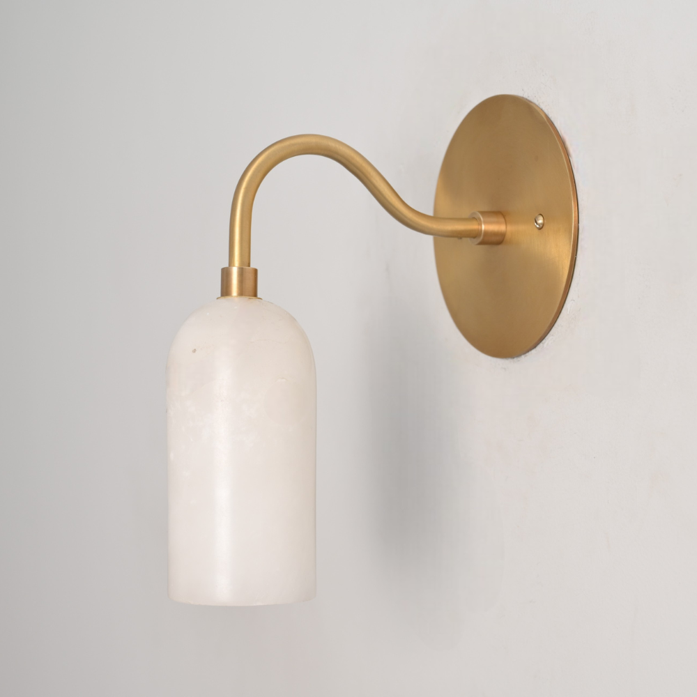 Modern Curved Alabaster Wall Sconce - Brass Marble Wall Lamp