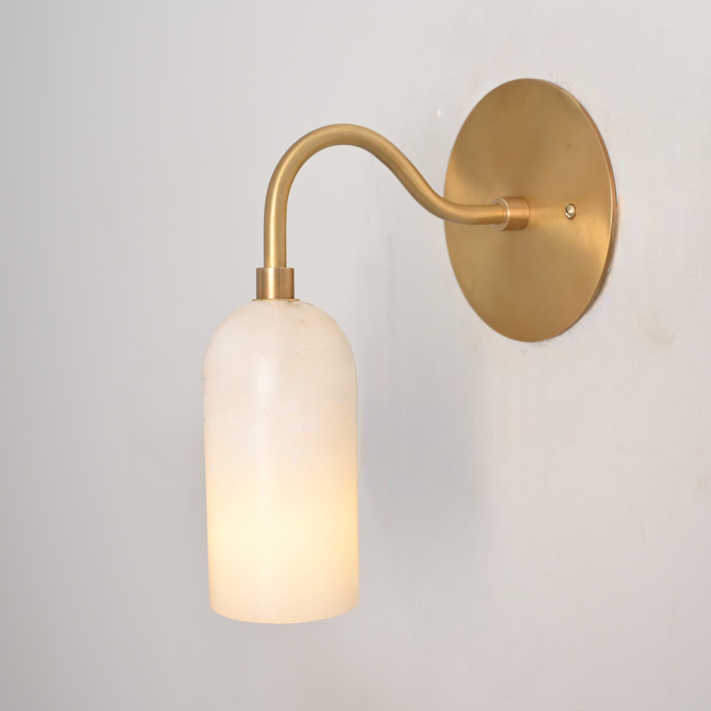 Modern Curved Alabaster Wall Sconce - Brass Marble Wall Lamp