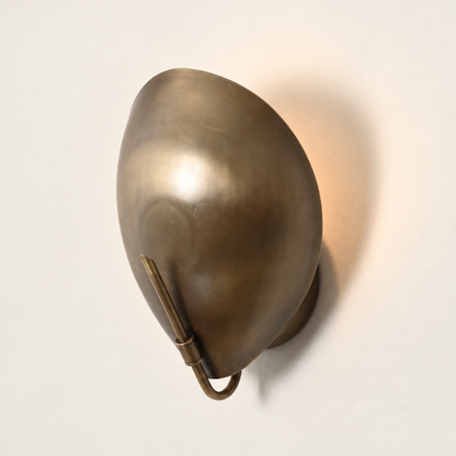 Modern Oval Curved Sconce - Mid Century Brass Leaf Shade Wall Lamp
