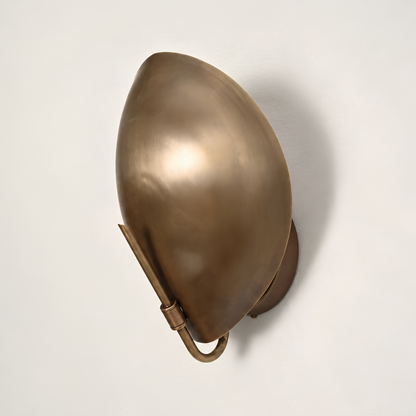 Modern Oval Curved Sconce - Mid Century Brass Leaf Shade Wall Lamp