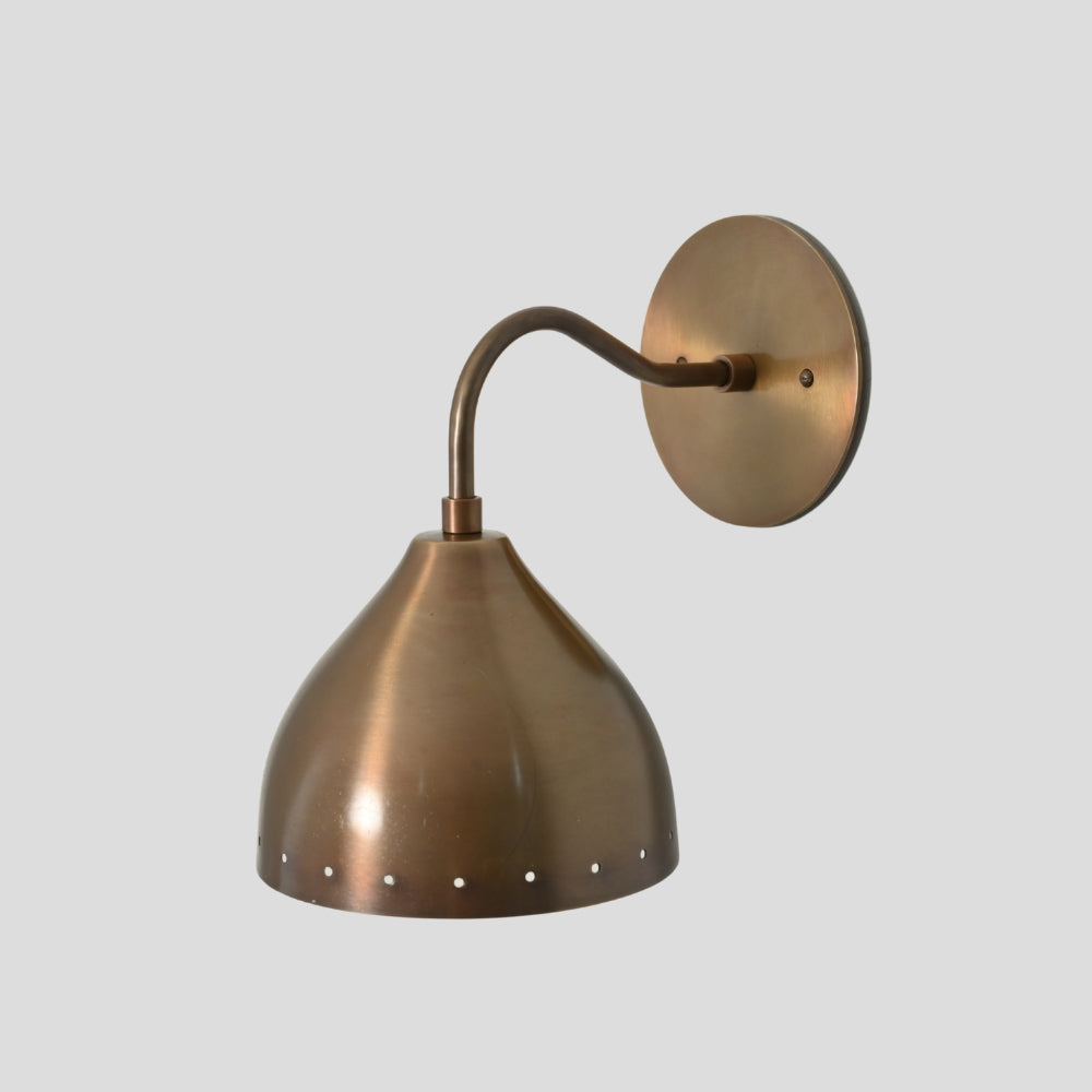 Perforated Brass Wall Sconce - Curved Arm Light