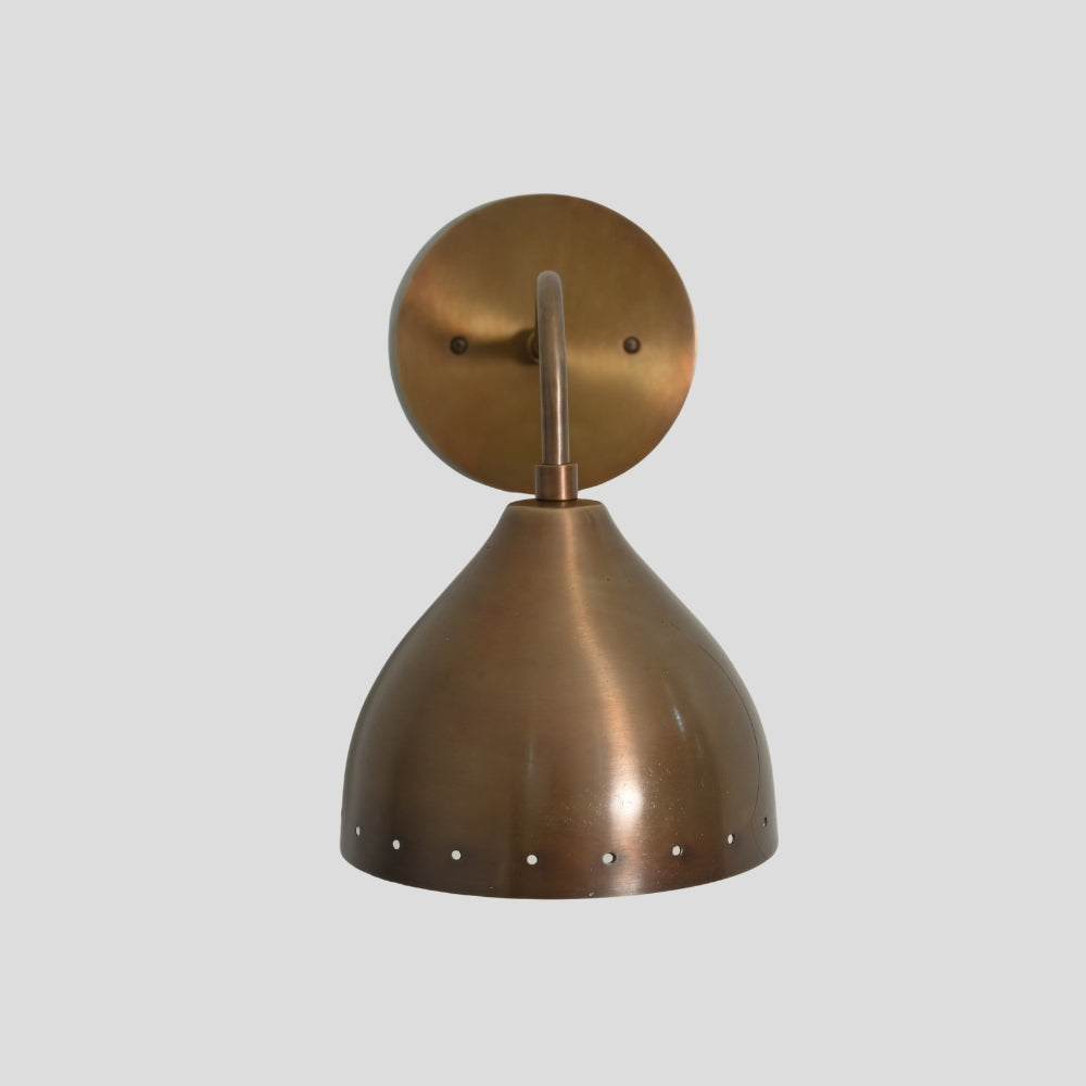 Perforated Brass Wall Sconce - Curved Arm Light