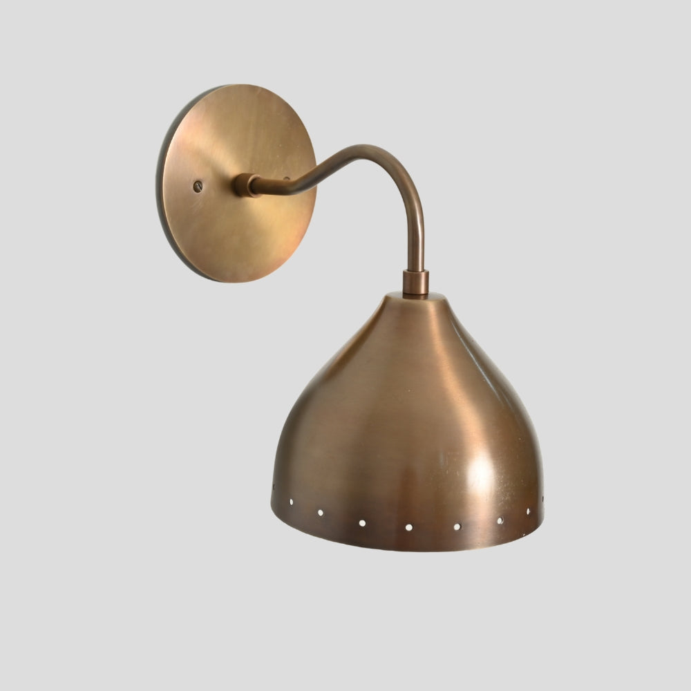 Perforated Brass Wall Sconce - Curved Arm Light