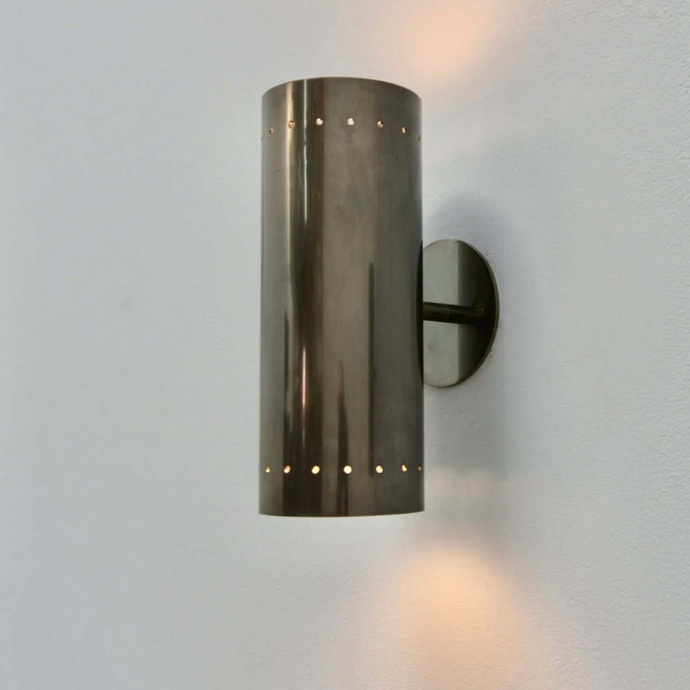 Perforated Brass Wall Sconce - Modern Large Cylinder Lamp