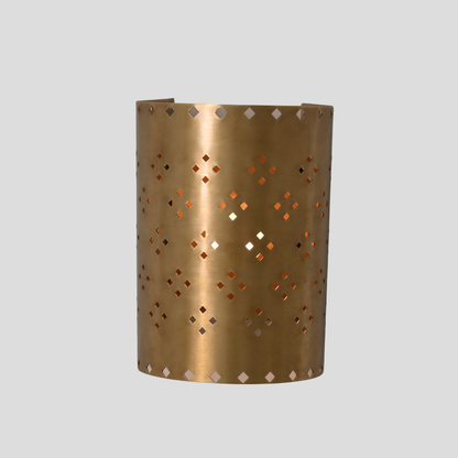 Perforated Cylinder Brass Sconce - Geometric Cut Diamond Wall Lamp