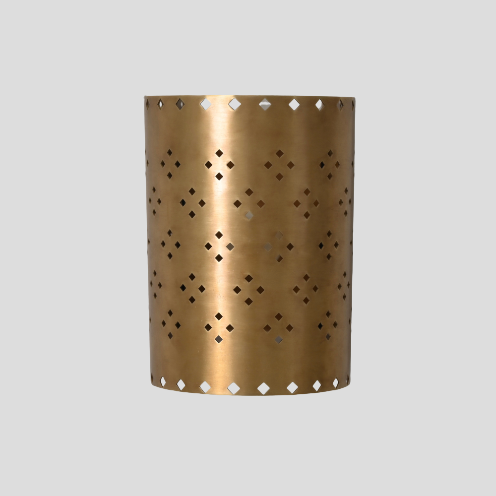 Perforated Cylinder Brass Sconce - Geometric Cut Diamond Wall Lamp