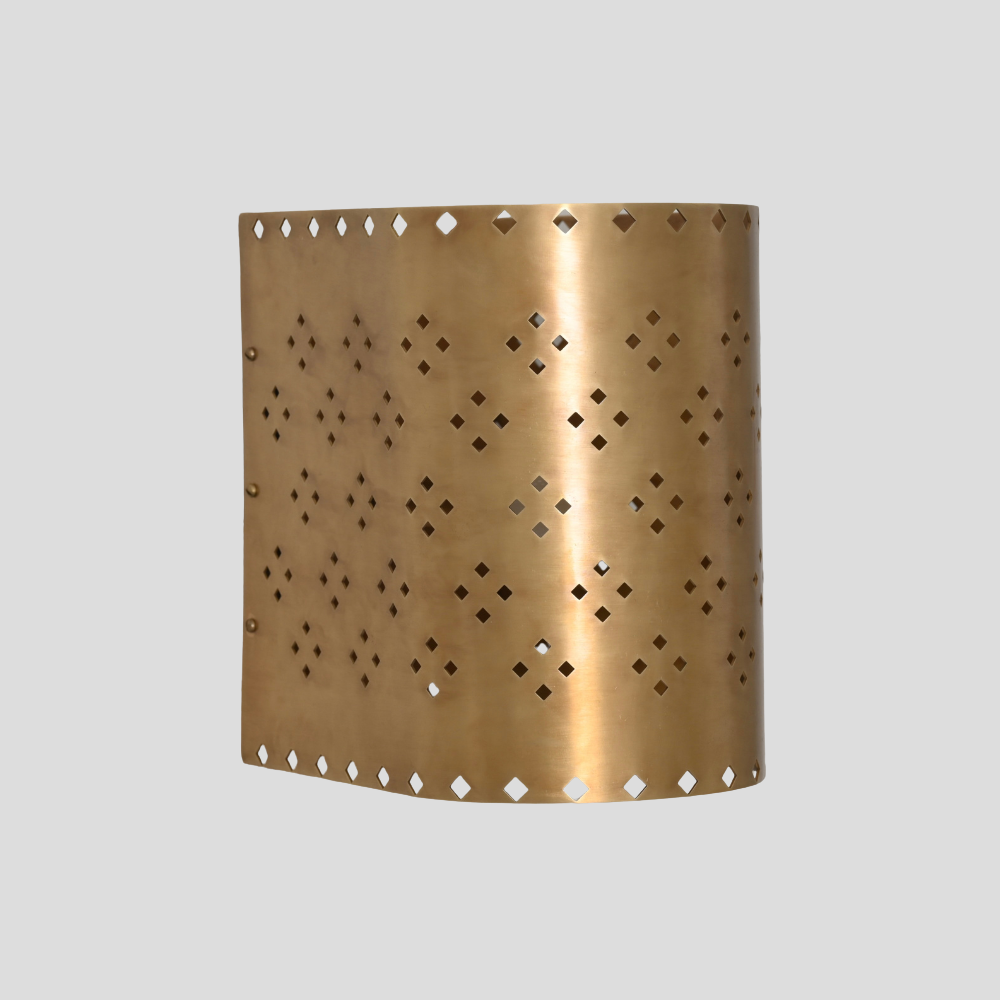 Perforated Cylinder Brass Sconce - Geometric Cut Diamond Wall Lamp