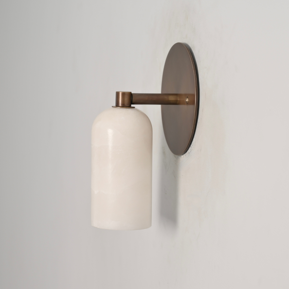 Stub Arm Alabaster Sconce - Brass Marble Wall Lamp