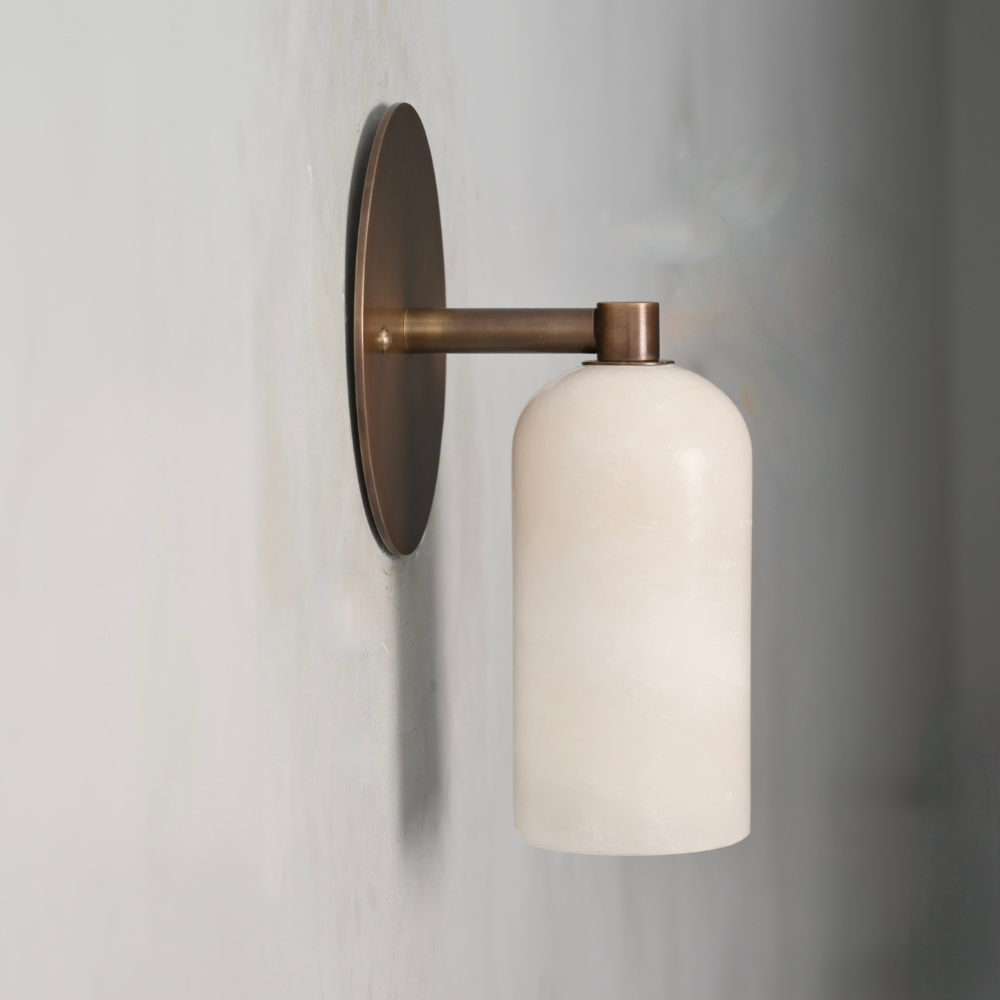 Stub Arm Alabaster Sconce - Brass Marble Wall Lamp