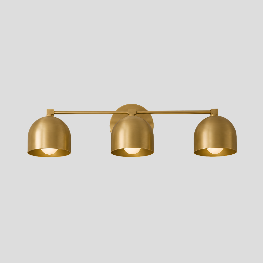 Triple Brass Dome Sconce - Mid Century Linear Arm Vanity Light