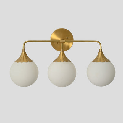 Triple Globe Brass Vanity Light - Modern Flower Shade Wall Sconce