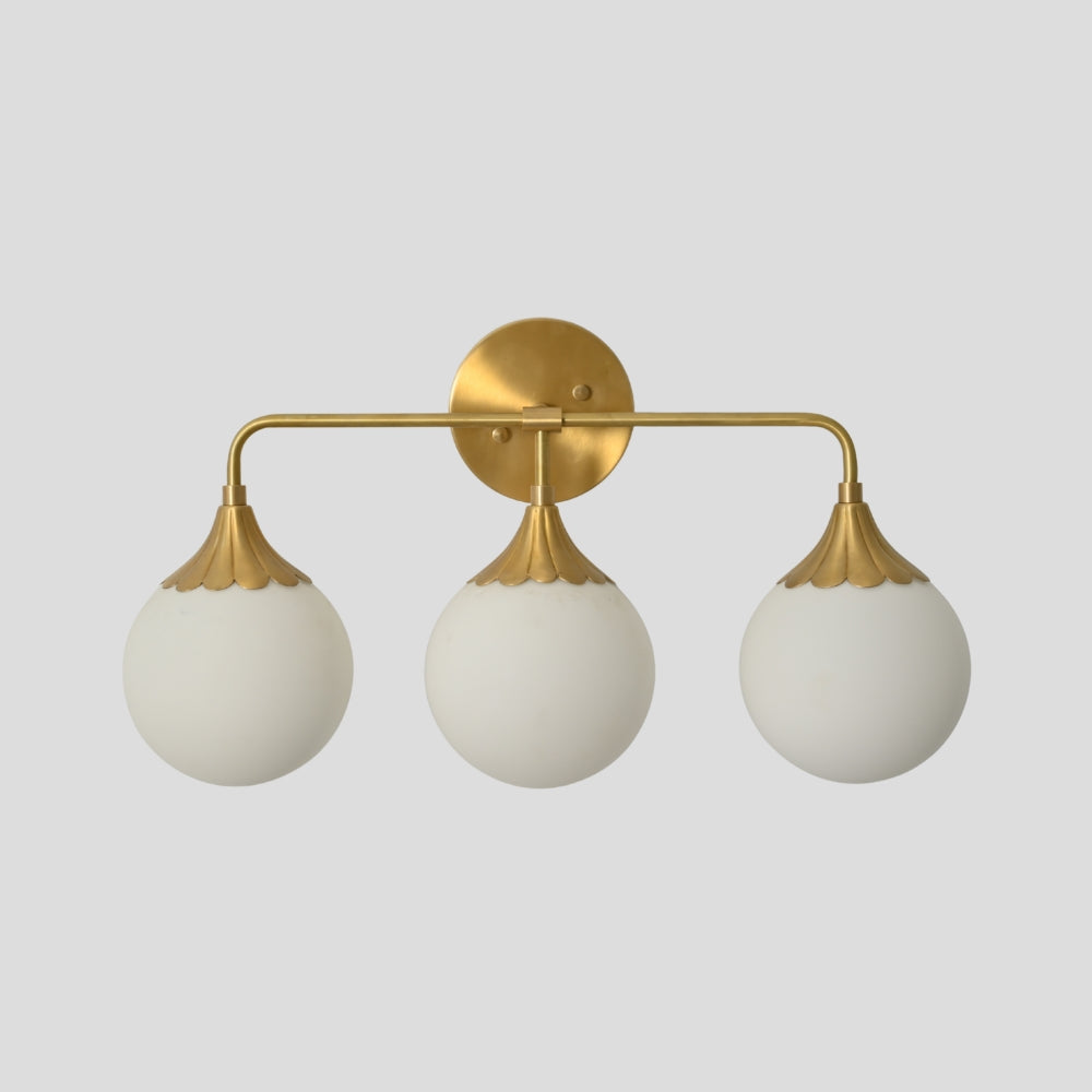Triple Globe Brass Vanity Light - Modern Flower Shade Wall Sconce