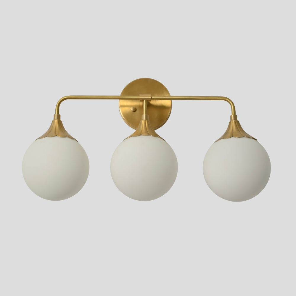 Triple Globe Brass Vanity Light - Modern Flower Shade Wall Sconce