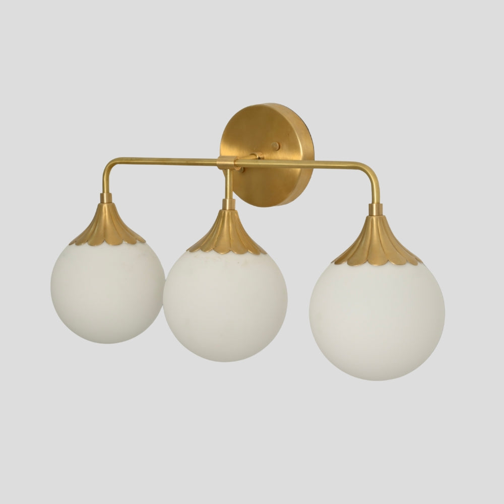 Triple Globe Brass Vanity Light - Modern Flower Shade Wall Sconce
