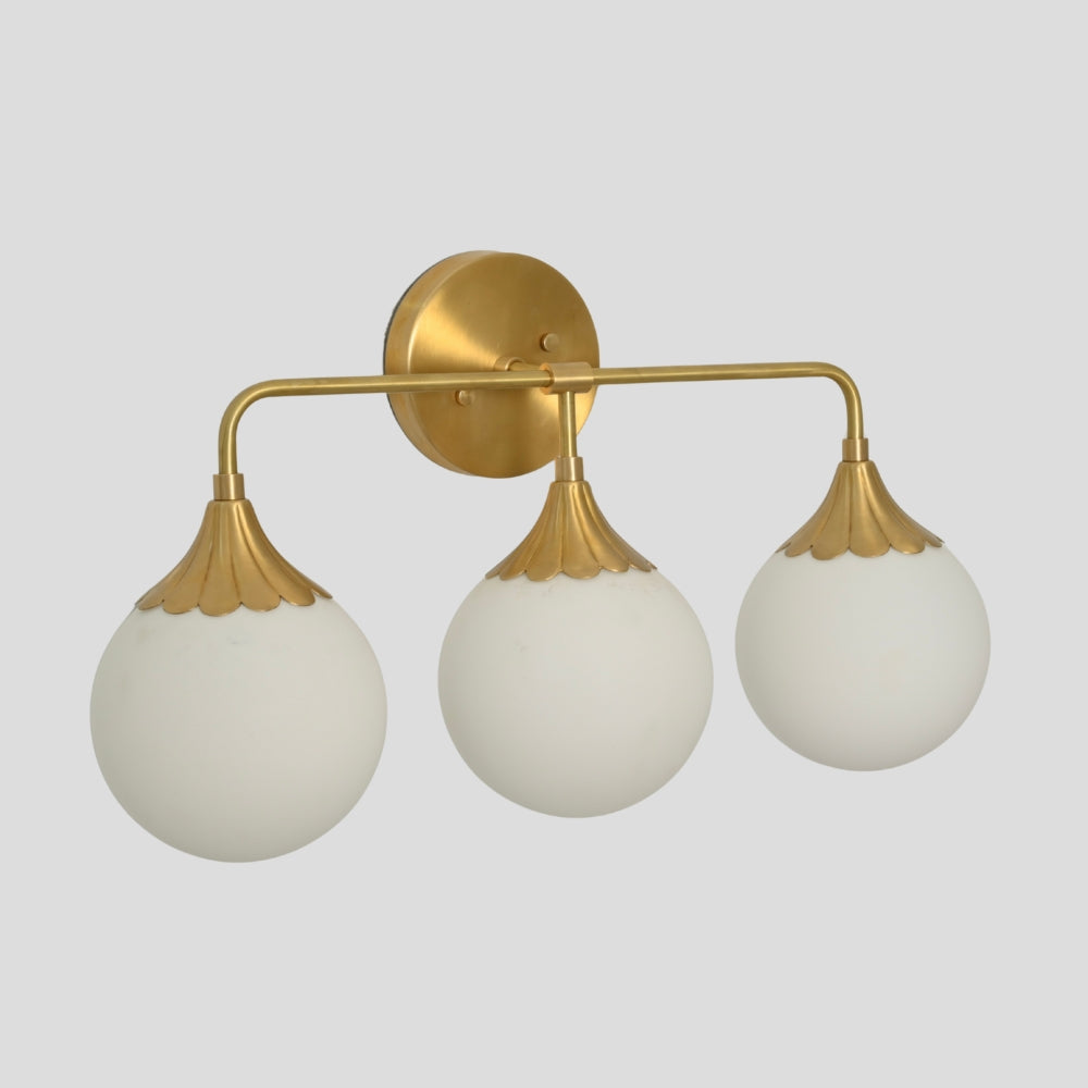 Triple Globe Brass Vanity Light - Modern Flower Shade Wall Sconce