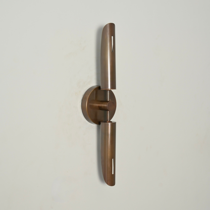 Two Light Brass Tube Wall Sconce - Double Vertical Cylinder Wall Lamp