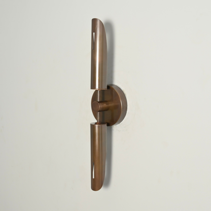 Two Light Brass Tube Wall Sconce - Double Vertical Cylinder Wall Lamp