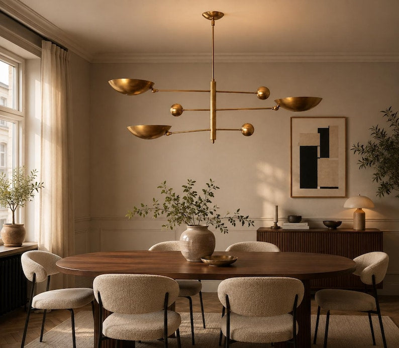 3 Light Pendant Mid Century Modern Raw Brass Sputnik chandelier light Fixture