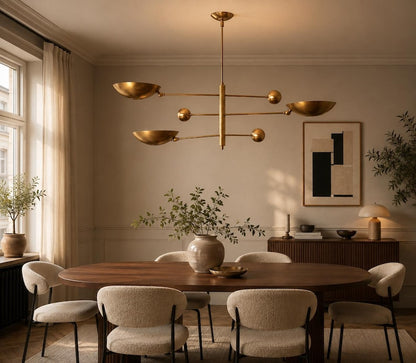 3 Light Pendant Mid Century Modern Raw Brass Sputnik chandelier light Fixture