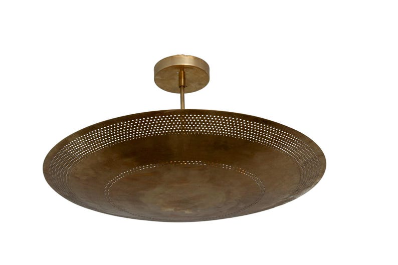 Raw Brass Sputnik Chandelier: Mid Century Modern Perforated Light Fixture